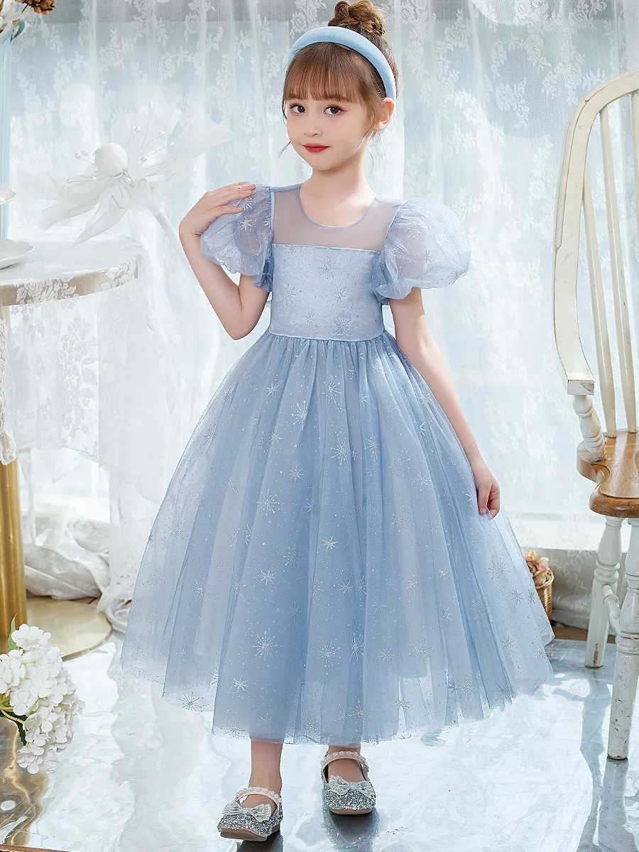 2024 Sequin Girl Puff Long Teenage One-Piece Party Dress for Young Girls Short Luxury Princess New Evening Dresses Z250904