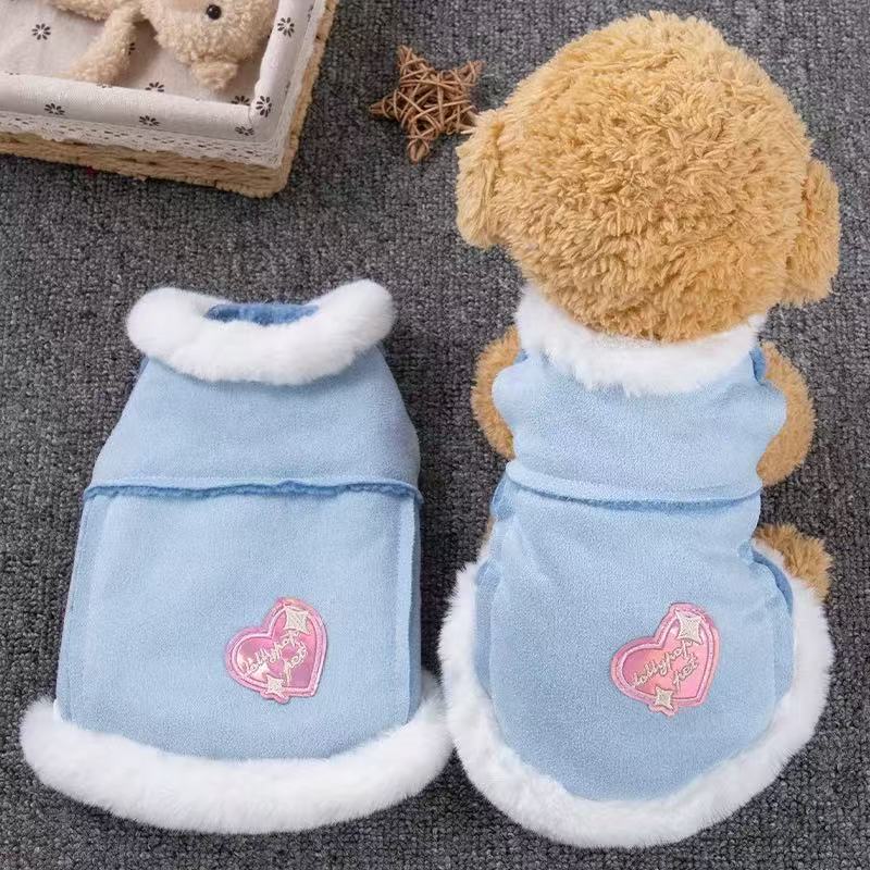 T1117 Cat and dog clothes autumn and winter warm hooded lambskin pet cotton coat for kittens, blue cats, Pomeranians and Bichon Frise