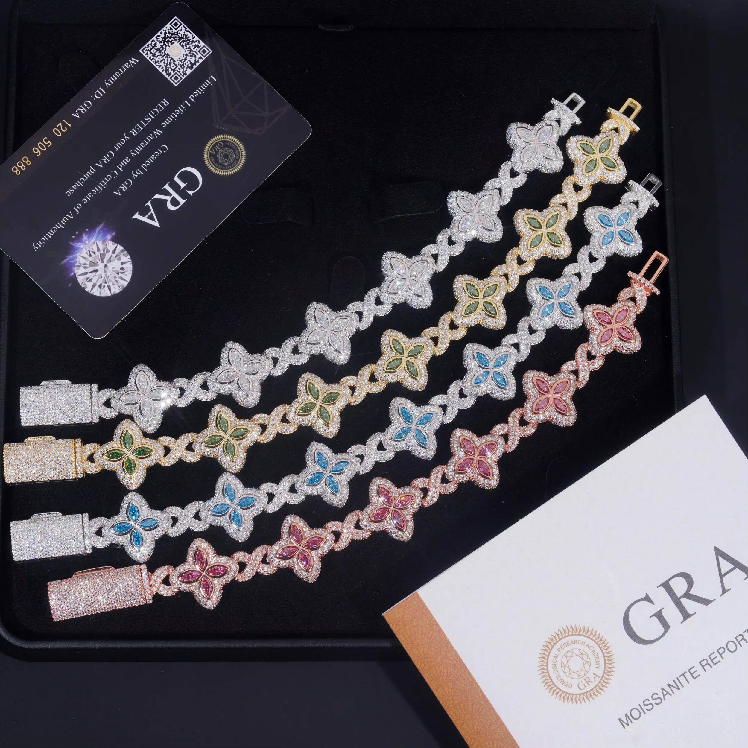 Hip Hop Jewelry Iced Out Men Cuban Bracelet 925Silver Moissanite Bracelet Men Pass Diamond Tester Flower Cuban Link 11color