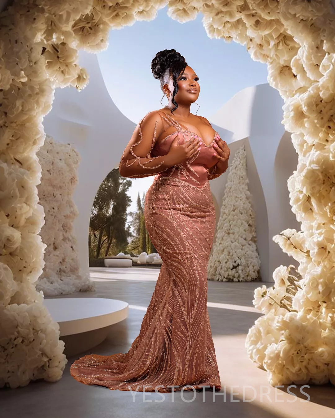 Plus Size Aso Ebi Prom Dress 2025 Evening Dresses Elegant Dresses For Special Occasions V Neck Illusion Beaded Lace Birthday Dress Second Reception Go