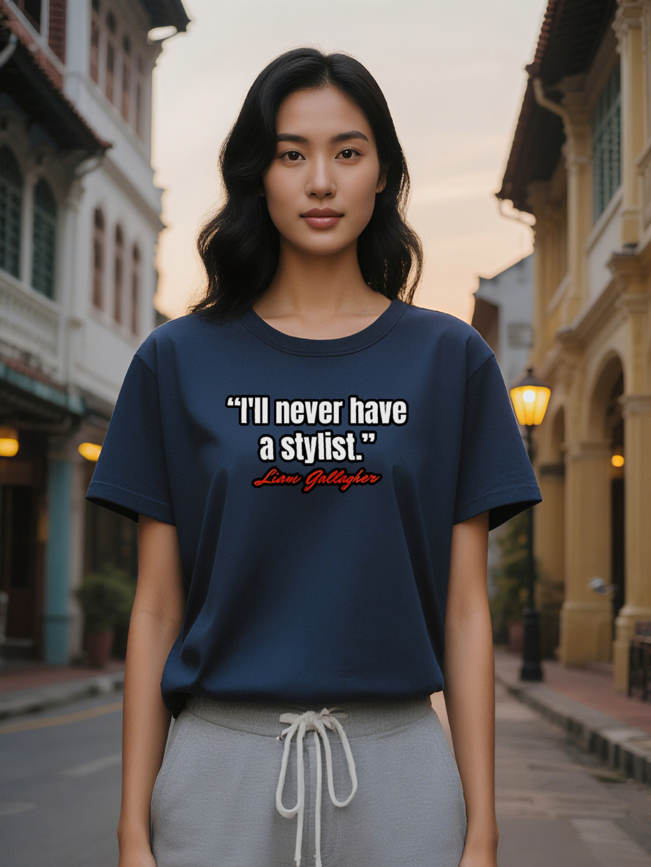 Black Crew Neck T-Shirt with White Letter Print I'll Never Have a Stylist Quote Summer Tee Perfect Gift for Women