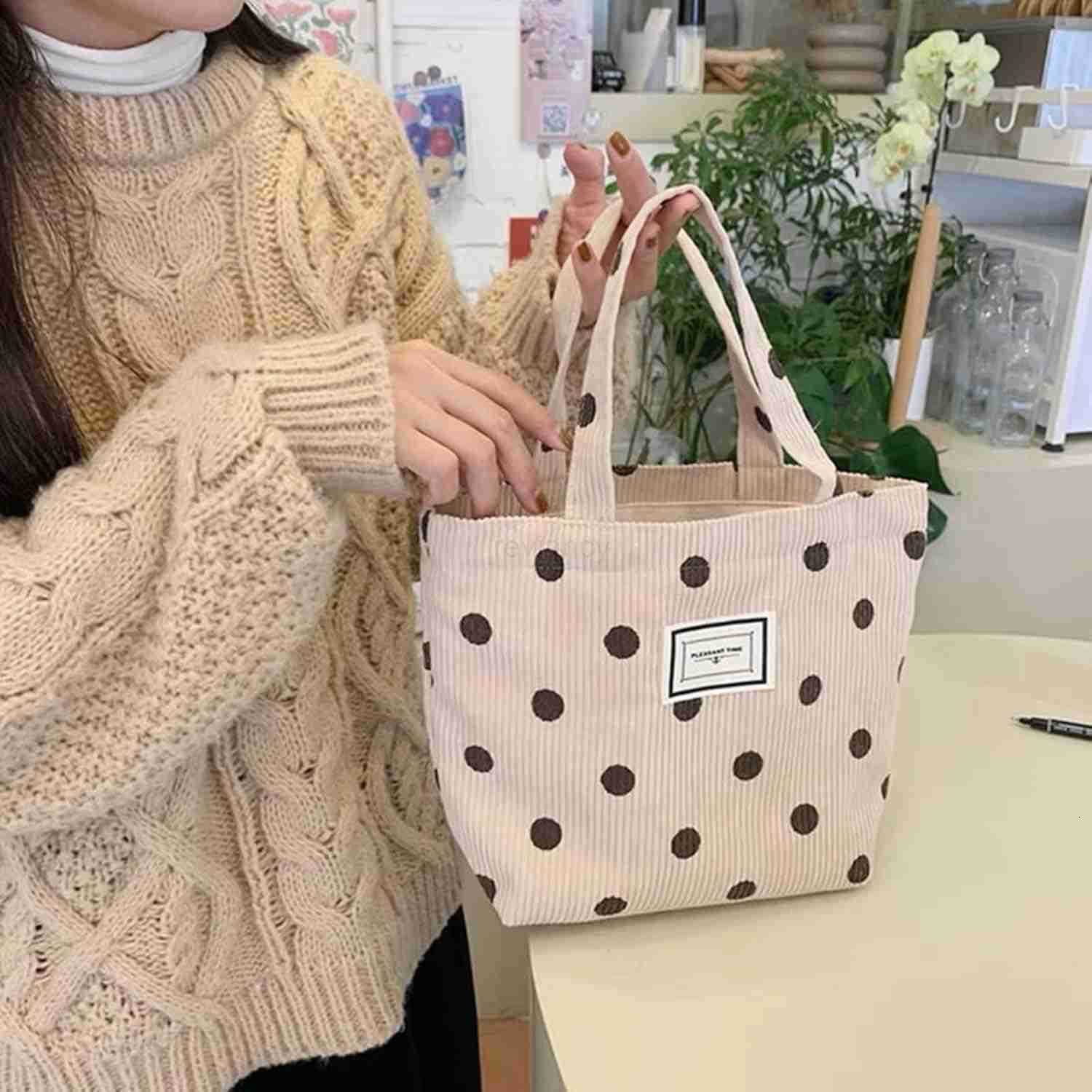 2 Pcs Corduroy Small Tote Bag for Women Cute Mini Tote Bag Preppy Aesthetic Reusable Bags for Grocery Essentials Water Bottle Keys Book BibleW250904