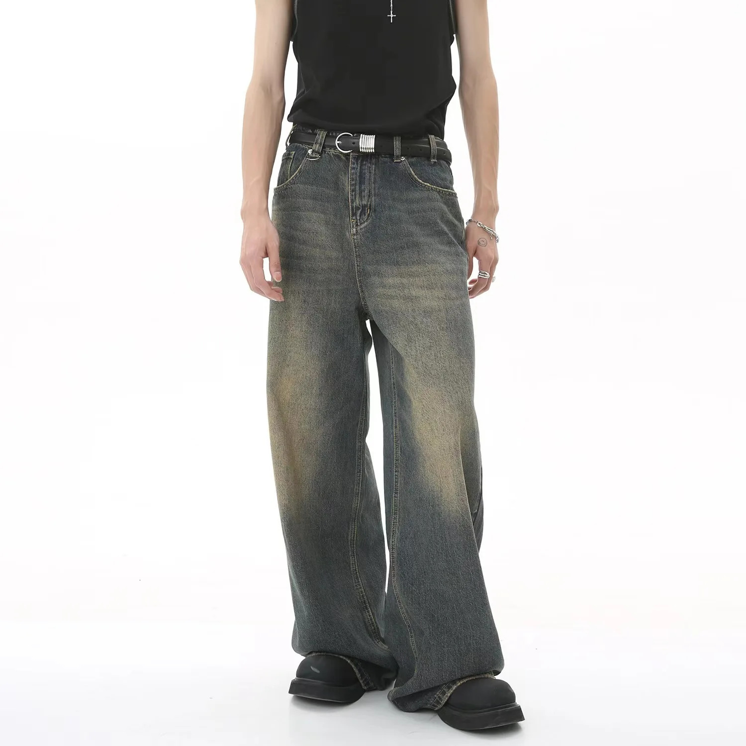 Baggy jeans men Mopping pants jeans Mens Denim Pant Nostalgic Washed Male Jeans Straight Casual Menwear Loose Wide Leg Trousers 250903 - view 3