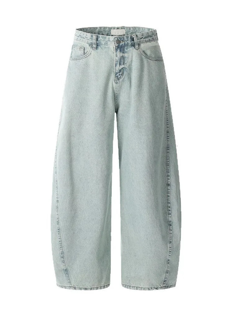 HKSH Spring Man Punk Heavy Washed Jeans American Trend Loose Wide Leg Light Color Vintage Ins Banana Denim Pants HK4767 250823