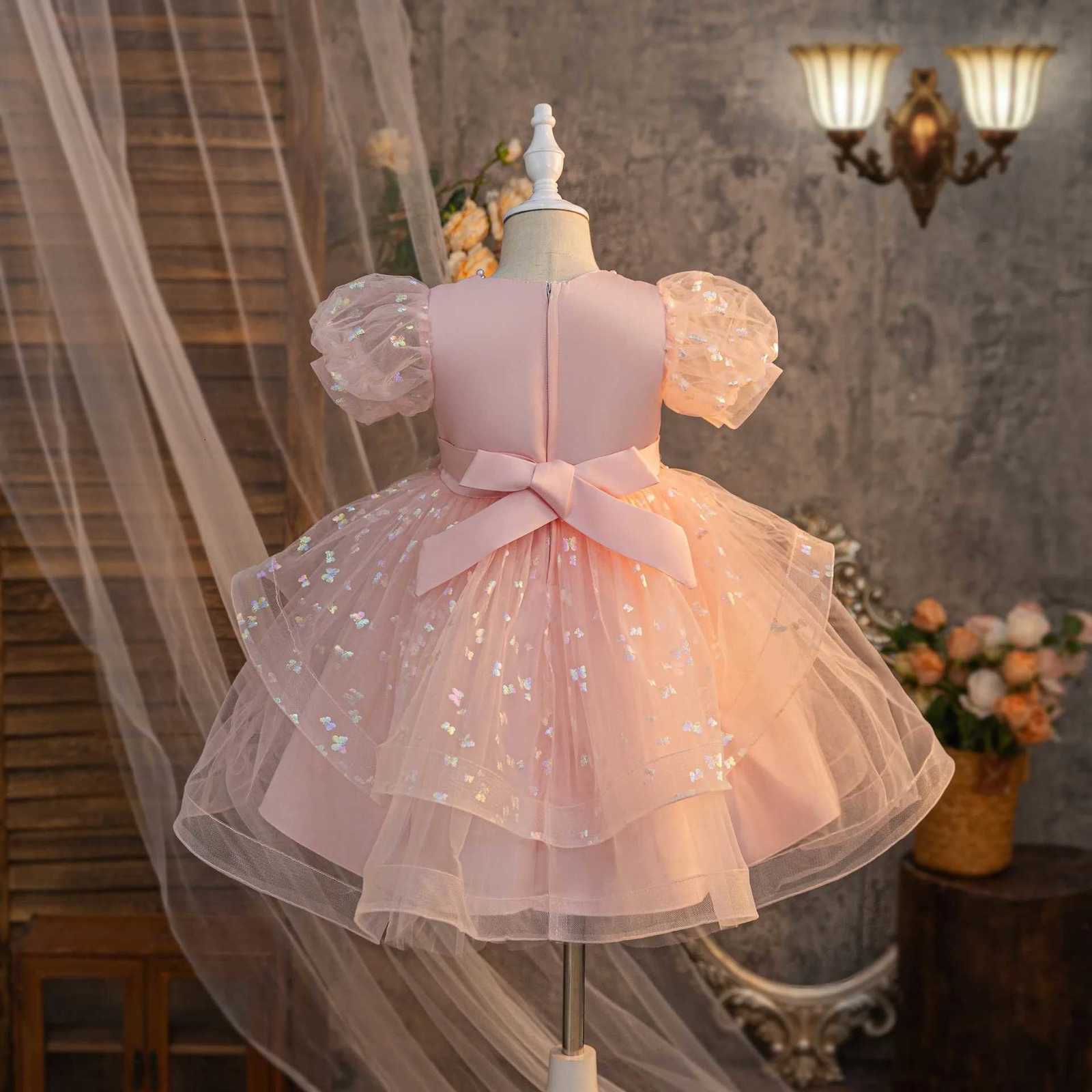 Summer New Girls Bow Bead Embroidered Fluffy Skirt Baby Girls Birthday Mesh Dress Z250904