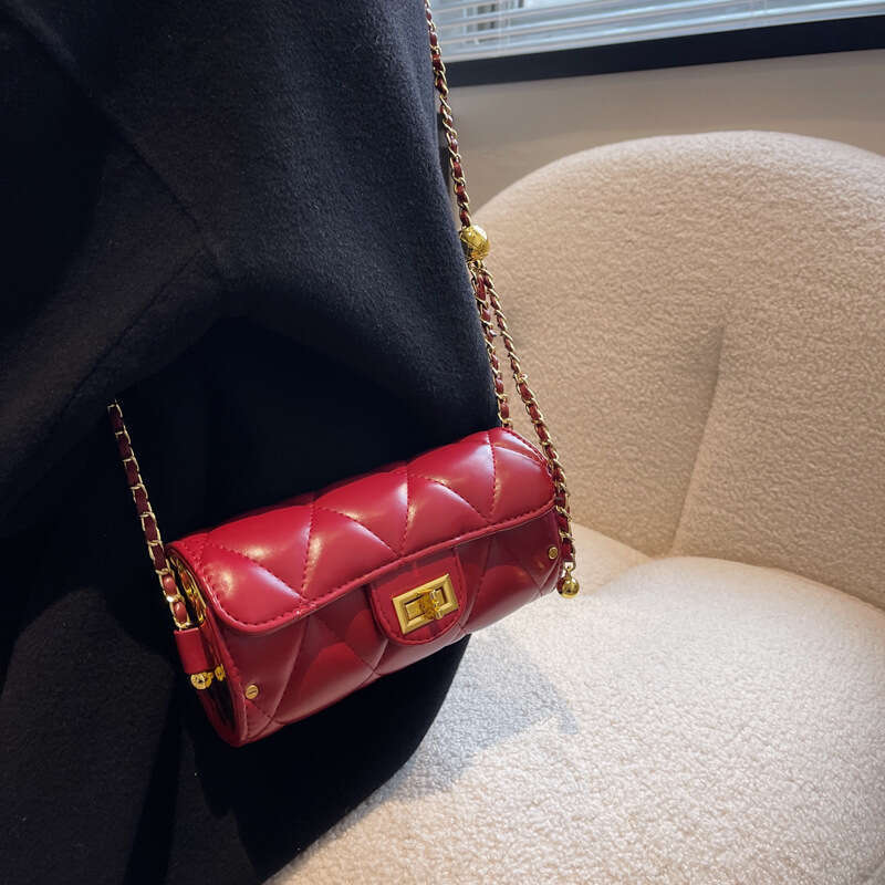 Babylon Fragrant Wind Lingge Chain Small Golden Ball Cylinder Simple Camellia Single Shoulder Crossbody Bag