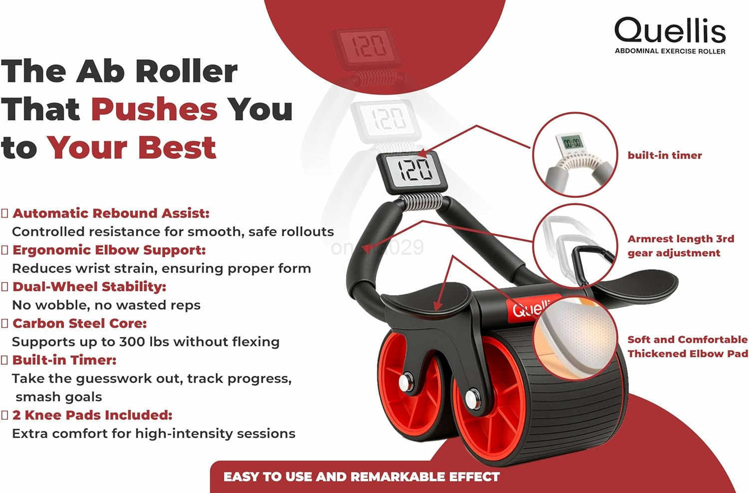 AB Roller for Men Women Core Strength Training Wheel Set with Elbow Support 2 Knee Pads Abdominal Exercise Roller for Core Stability Belly Fat Reducti