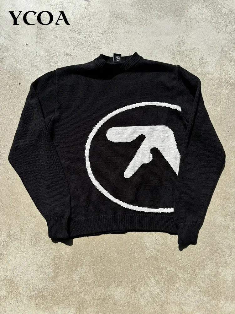 Mens Sweater Y2K Aphex Twin Knit Oversized Pullovers Gothic Jumper Winter Graphic Streetwear Long Sleeve Tops Vintage Clothing 250903