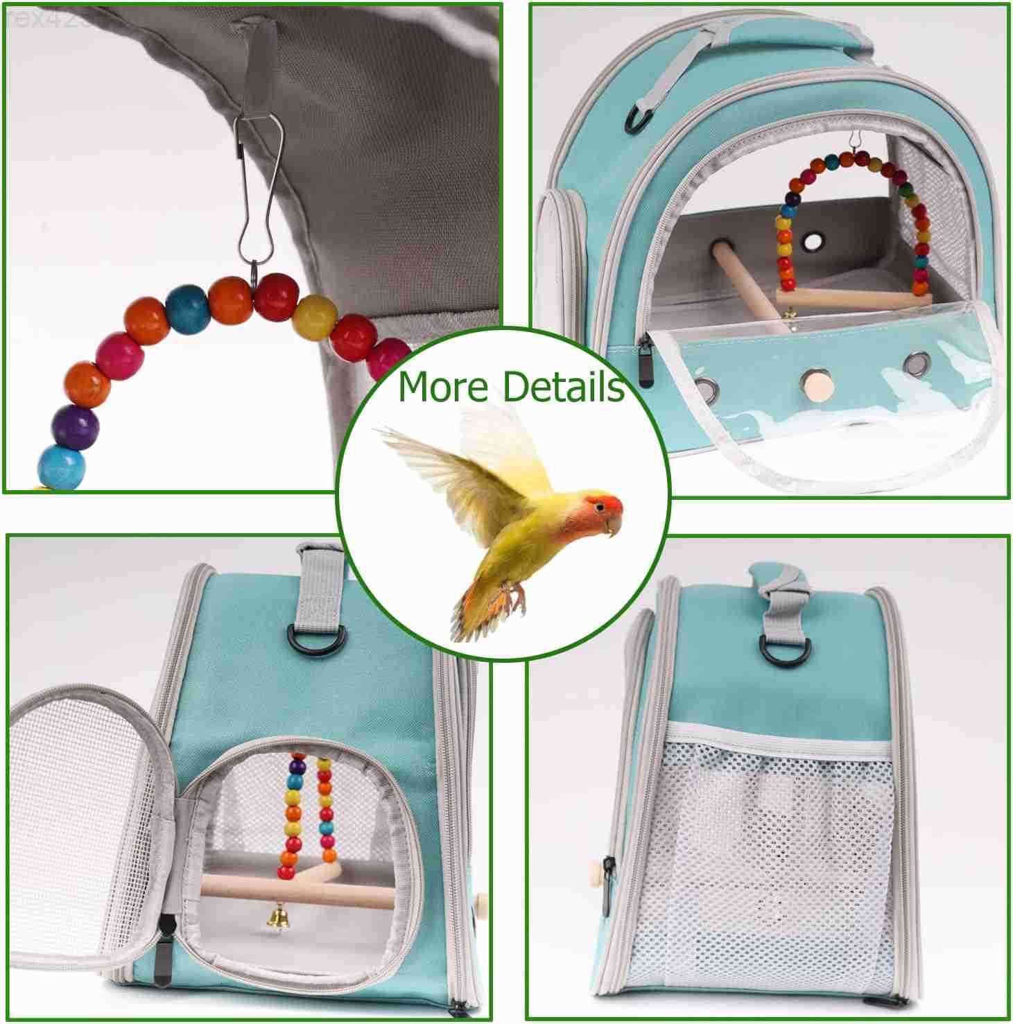 Travel Cage Carrier with Small Swing ToyCage Colorful Toys Set Small Bird Parakeet Bag with Standing Perch Bird Carry Transport Bag Black CarreirSwiW2