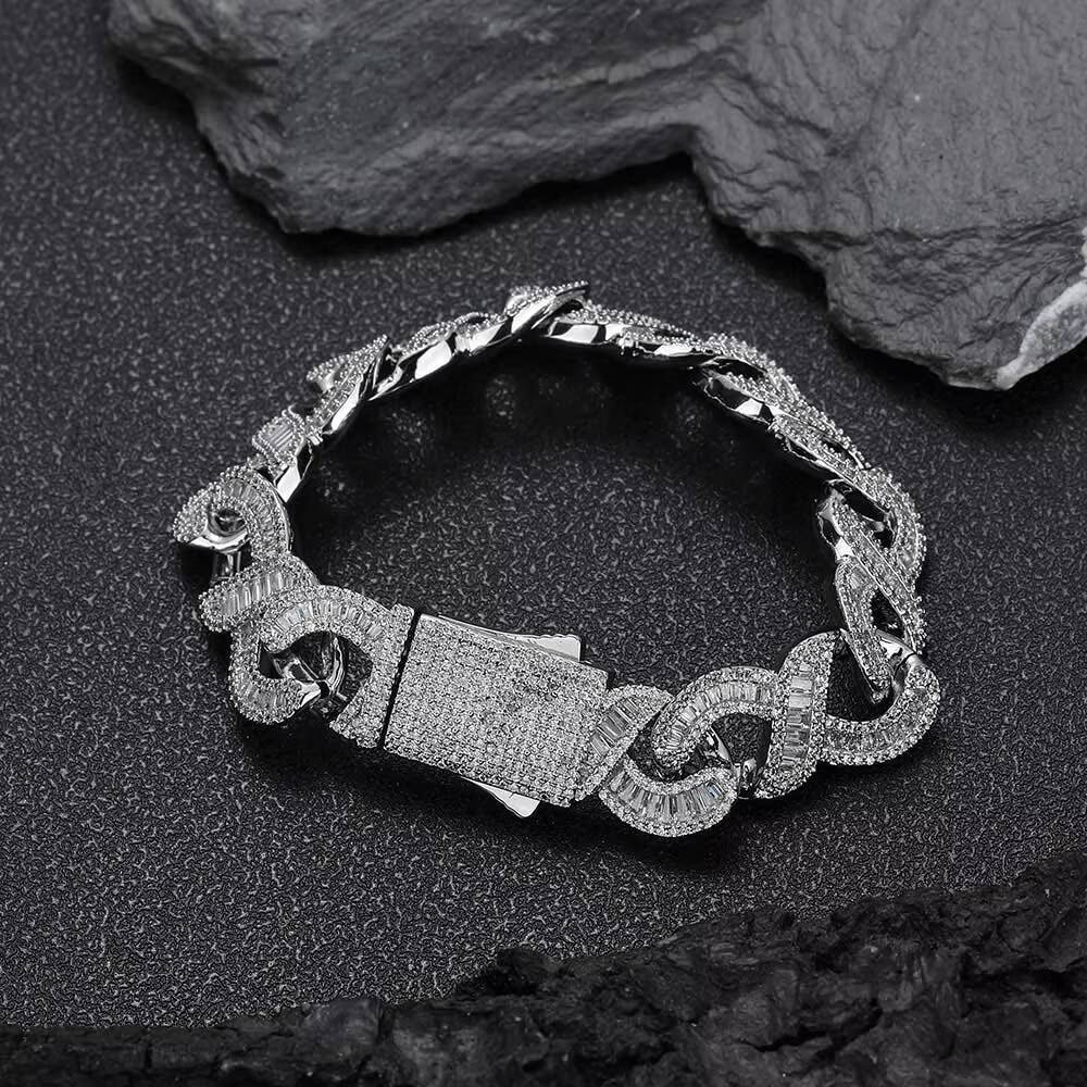 NUOYA Hip Hop Jewelry 15mm Infinite Sign Cuban Link Bracelet for Women Iced Out Baguetter Diamond Cuban Chain Bracelet for Women