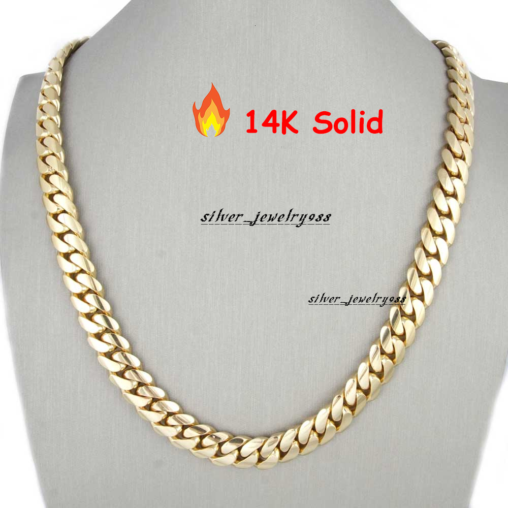 Cubana Hip Hop Jewelry Design Luxury Custom Solid 14K Real Yellow Gold Heavy Plain Miami Cuban Curb Link Chain for Men