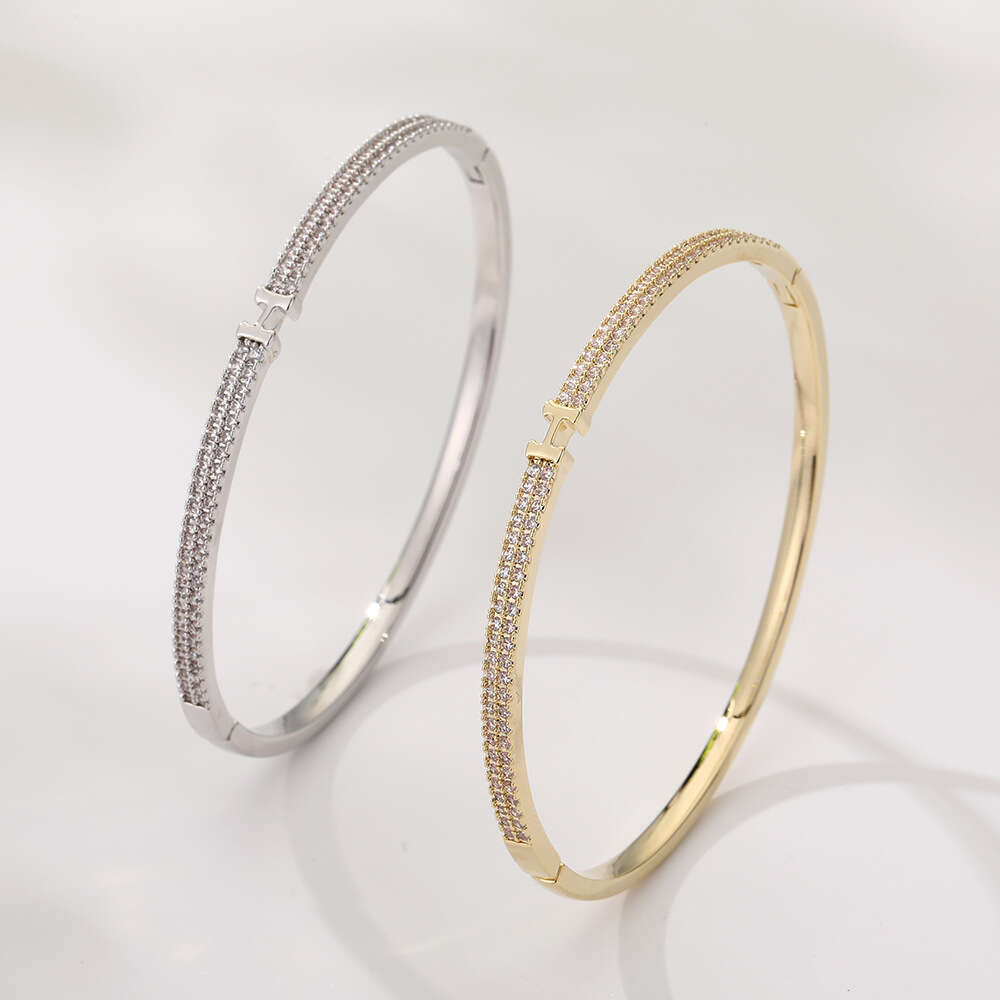 DHcollections Popular Square Buckle H Bracelet, Light Luxury High - End Bracelet, 14K Real Gold Plated, Fashion Paris Full Diamond Bracelet