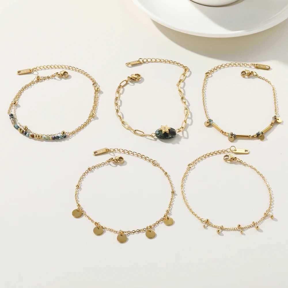YACHAN 18K Gold PVD Plated Stainless Steel Chain Bracelets for Women Charm African Turquoise Natural Stone Trendy Jewelry Gift W250904
