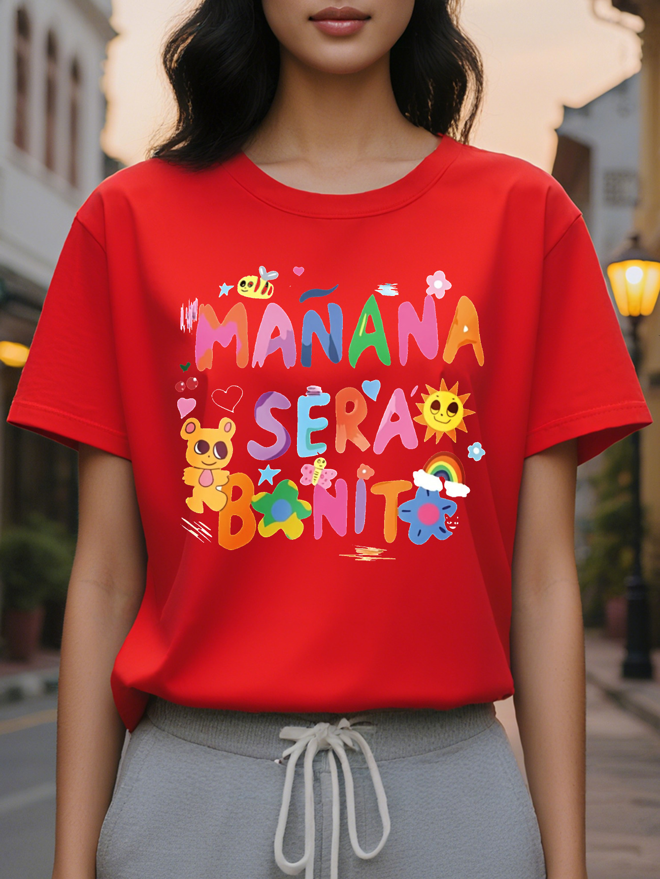 Large XL Carnival Cartoon Letter Casual T-Shirt Crew Neck Short Sleeves Slight Stretch Sports Tee Women's Activewear Music Plus Size