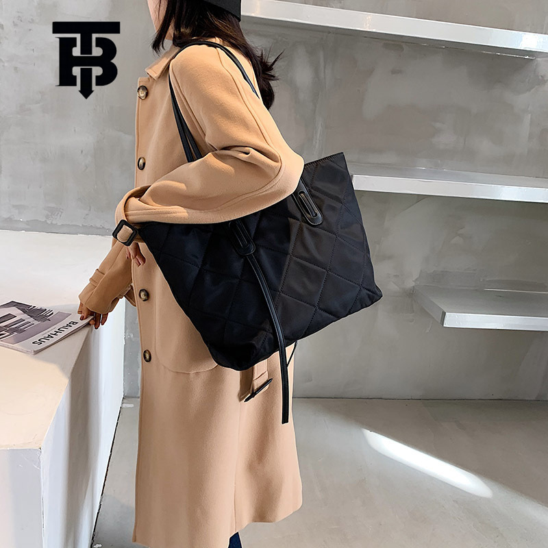 TB BHULAMTE 2025 New Fashion Solid Color Bag For Women Large Capacity Autumn Designer S Bag Winter Casual Shoulder Bag Quilted Commute Tote Bag