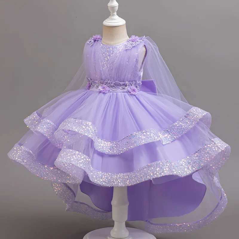 Tailing Dresses for Flower Girls Party Princess Purple Dress Kids Girl Dresses for Wedding Birthday Ceremony Z250904