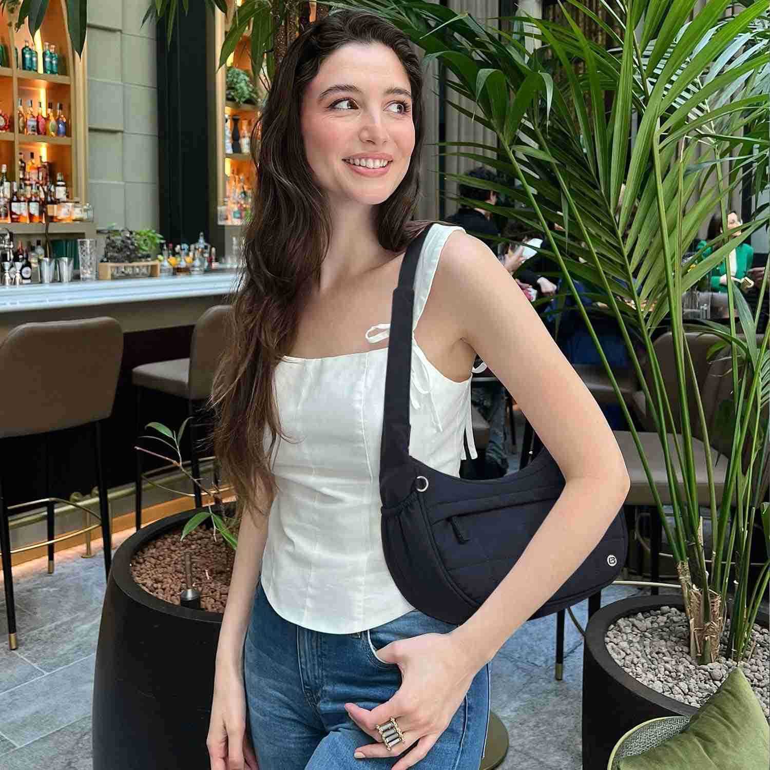 Nylon Shoulder Bag For WomenSmall Quilted Crescent BagTriple Zip Pocket Small Puffer Bag For TravelFitness M250903