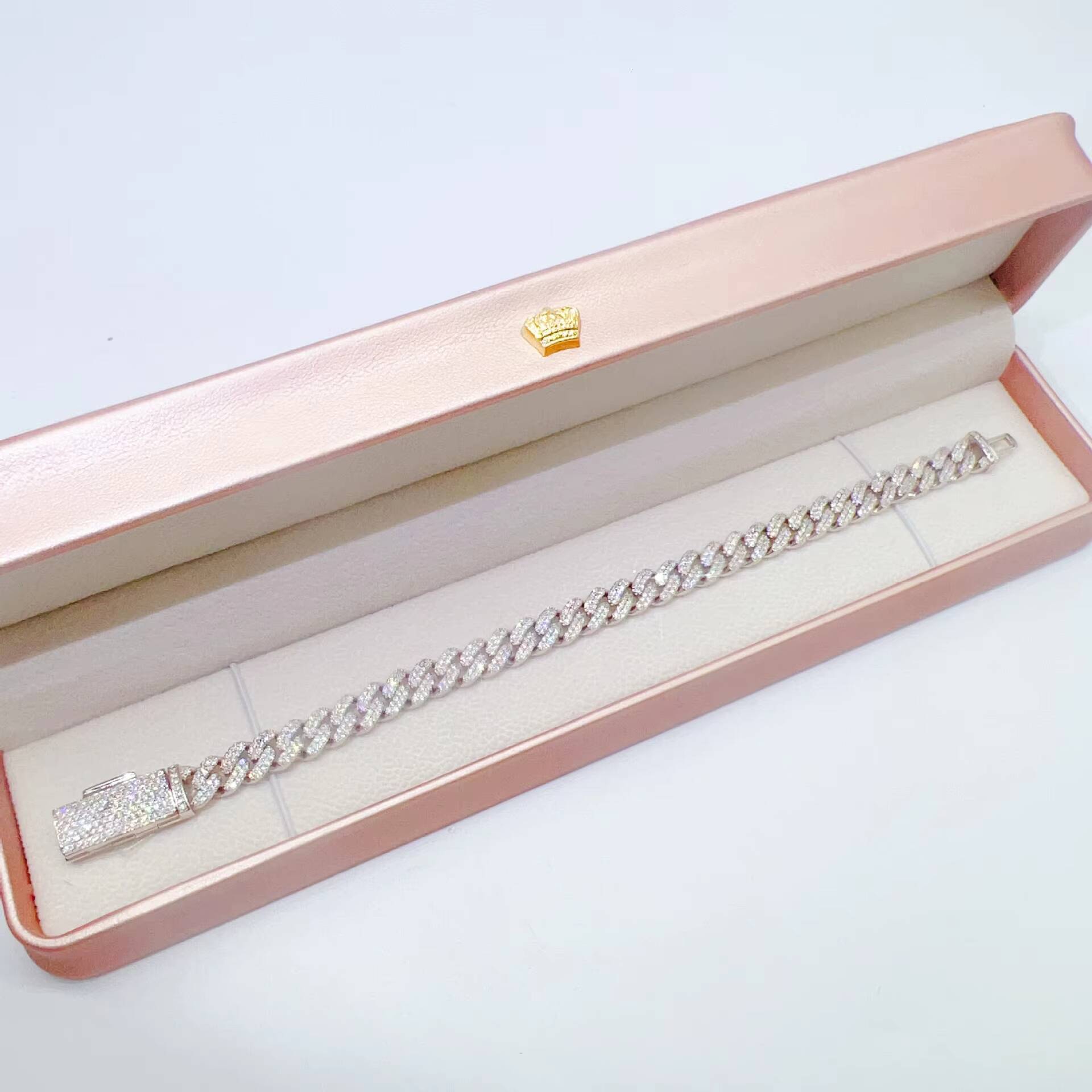 925 Silver Cuban Link Bracelet with Moissanite Diamond Pearl 8mm Thin TwoRow Iced Out Hip Hop Style for Weddings and Gifts