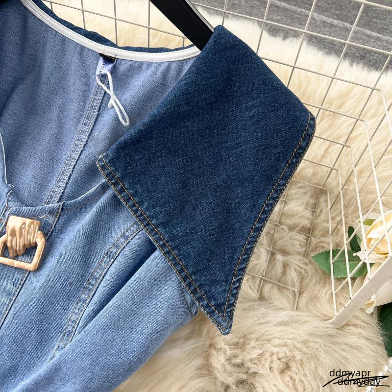 Casual Dresses Ddmyday Designer Denim Dress Women Long Single Breasted Big Turn-Down Collar Waist Slimming Temperament Split A-Line Vestidos Ddmyday