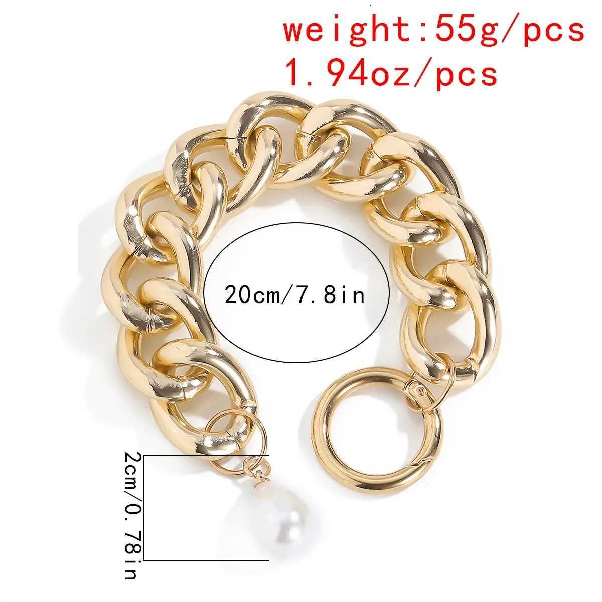 Goth Vintage Imitation Pearl Pendant Bracelet Wen Hip Hop Heavy Metal Chunky Lock Chain Bangles Couple Friends Hand Jewelry Y250904