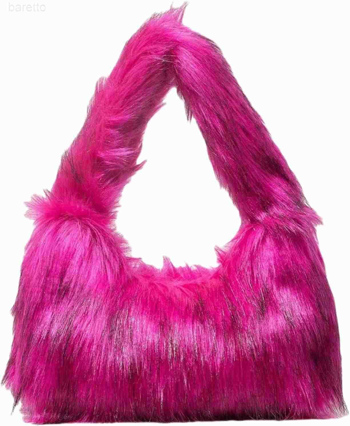Womens Fuzzy Faux Fur Crescent Shoulder Bag Plush Purse Underarm Handbag Hobo Tote M250903