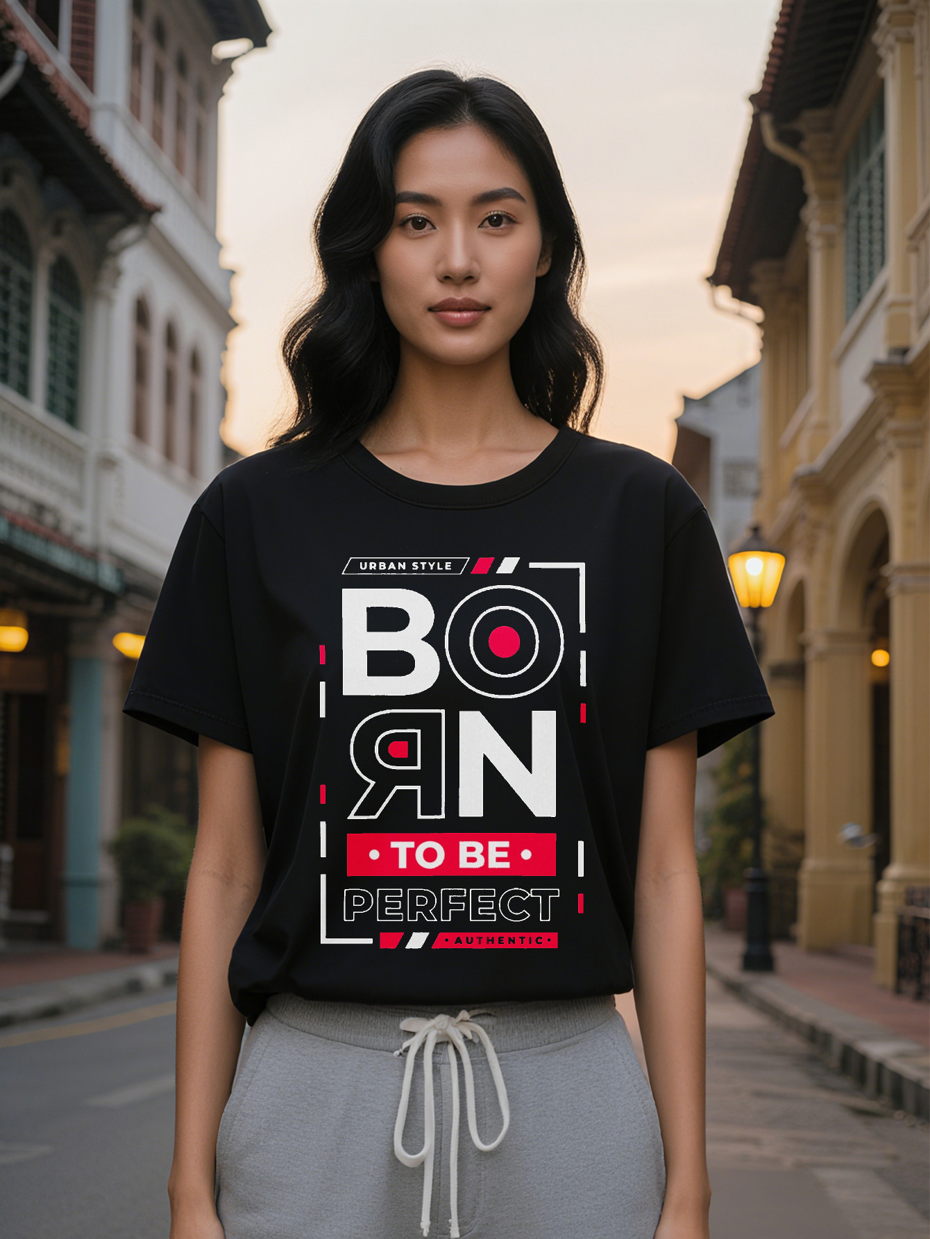 Large XL Urban Style DOON Graphic Print T-Shirt Black Casual Crew Neck Tee with Bold Lettering Breathable Summer Top for Plus Size