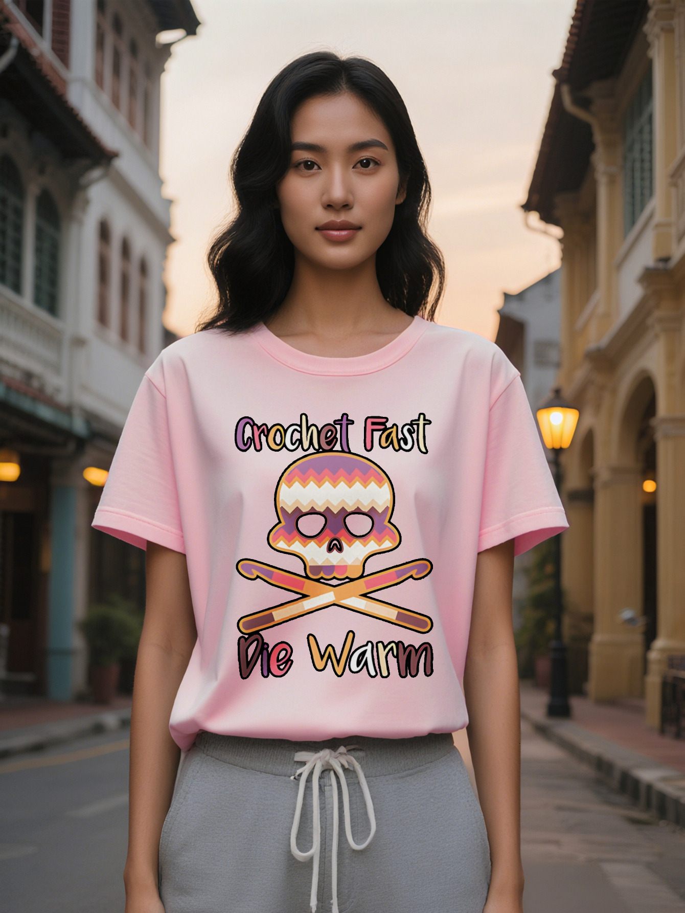 Large XL Casual Graphic T-Shirt Skull Hook Print with Crochet Fast Die Warm Text Black Round Neck Summer Top hine Plus Size