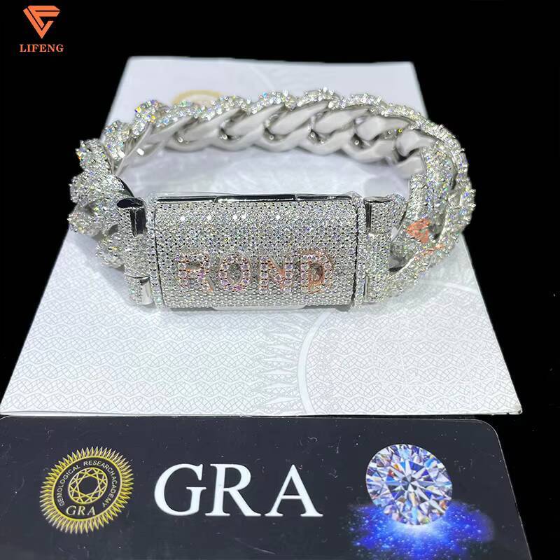 20mm Moissanite Cuban Chain Bracelet Iced Out Chain Hip Hop Jewelry Moissanite S925 Silver Cuban Link Chain Bracelets With GRA