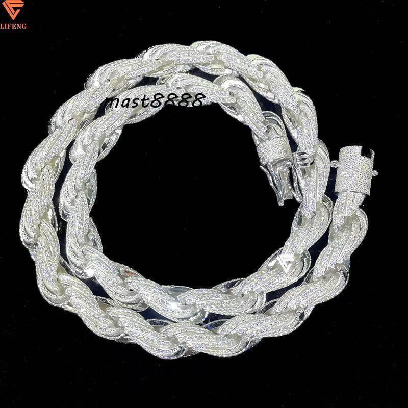 Iced Out 10mm Womens Pendant Necklace 925 Sterling Silver DVVS1 Moissanite Rope Chain Custom Fine Jewelry Charm Necklace