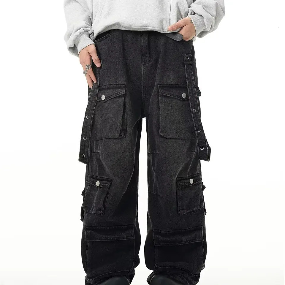 Y2K Multiple Pockets Baggy Cargo Jeans 2024 Vintage Mens and Womens Loose Straight Leg Hip Hop Pants y2k 250823Z