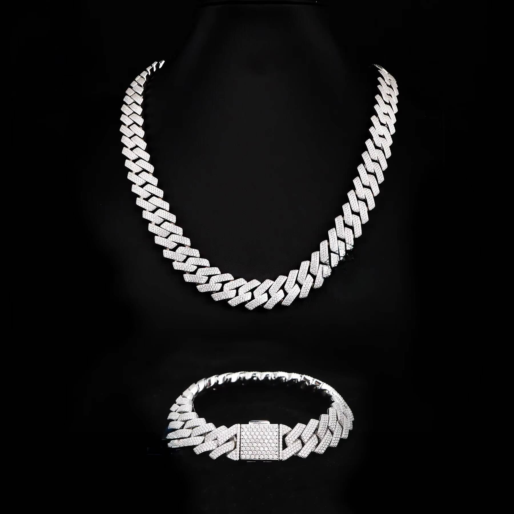 Custom 20mm 925 Sterling Silver Rose Gold Cuban Link Chain for Men Full Iced Hip Hop Diamond Moissanite Fine Necklaces