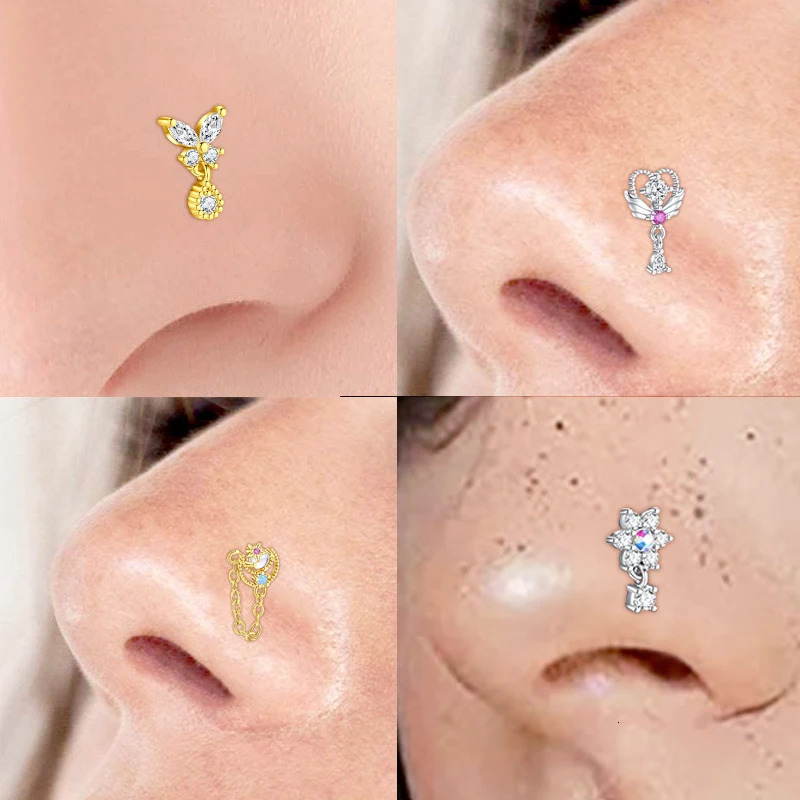 Dangle Nose Ring For Women Nose Piercing Stainless Steel Nose Bend Ring Pendents Dangling Nose Piercing Jewelry 1820G 250903