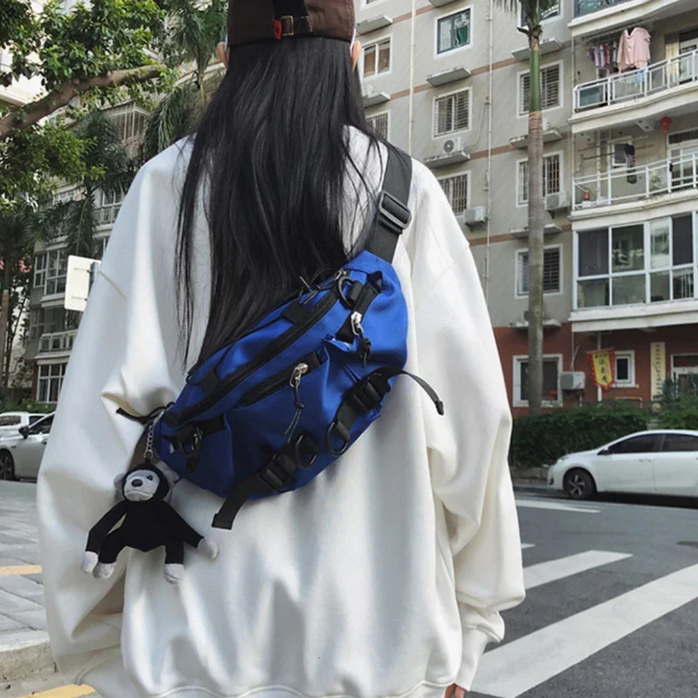 Techwear Style Punk Hip Hop Single Shoulder Crossbody Bag Men Women Street Vintage Chest Bag Casual Sport Fanny Pack 250903