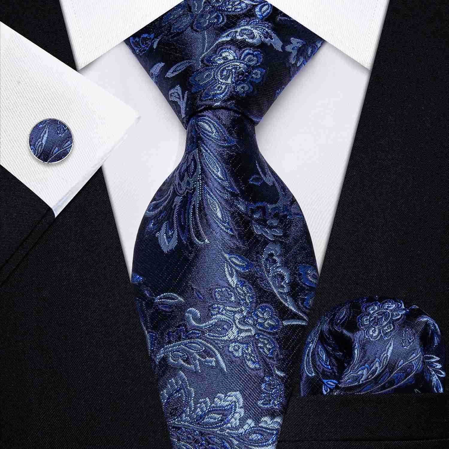 Tie Sets Floral Necktie Handkerchief Cufflinks Set Silk Woven Ties Business Wedding PartyW250904