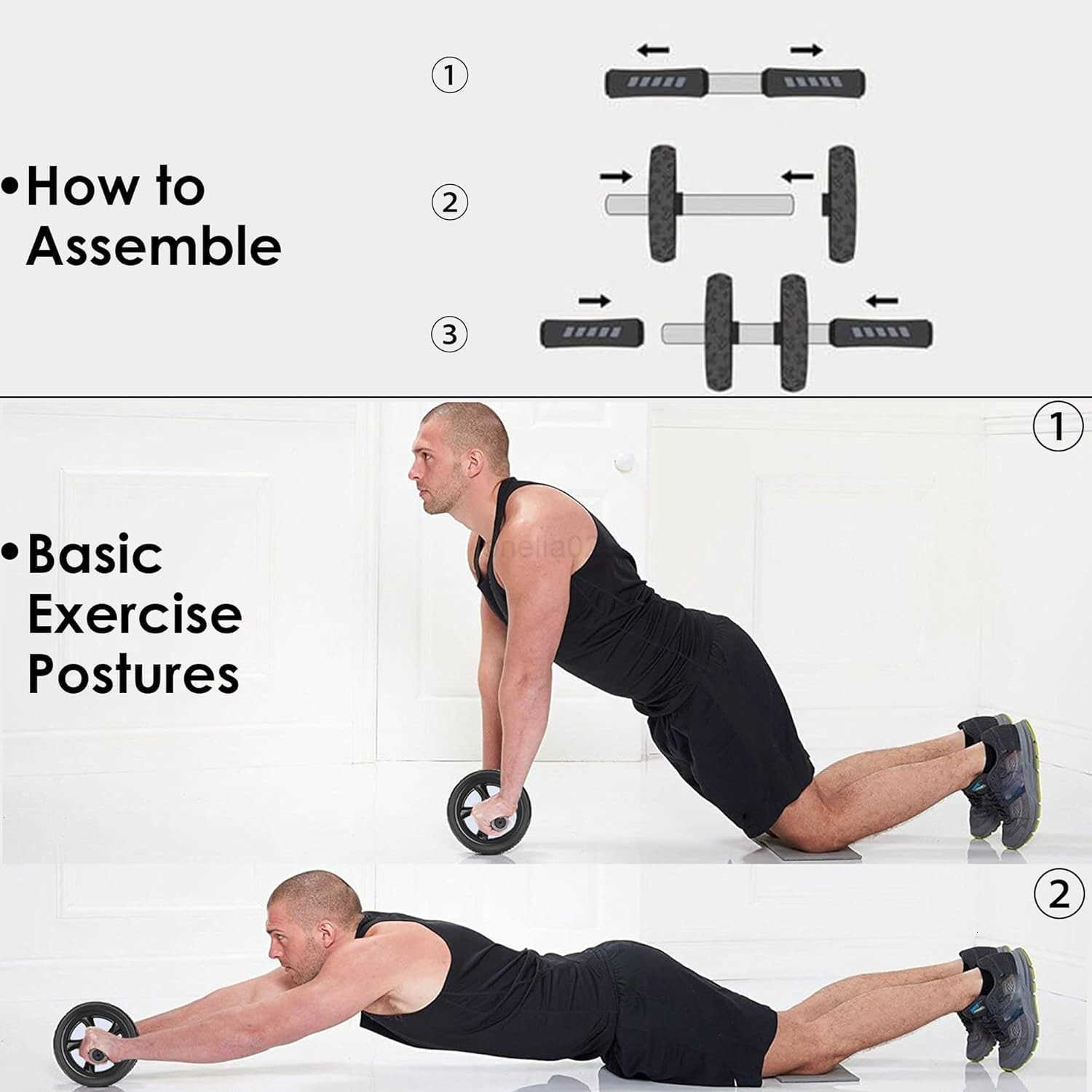 Ab Roller Wheel Home Gym Equipment for Core Workout No Noise Exercise Wheels with Knee Pad Fitness Training Wheel Abs Workout Equipment for Sports W25