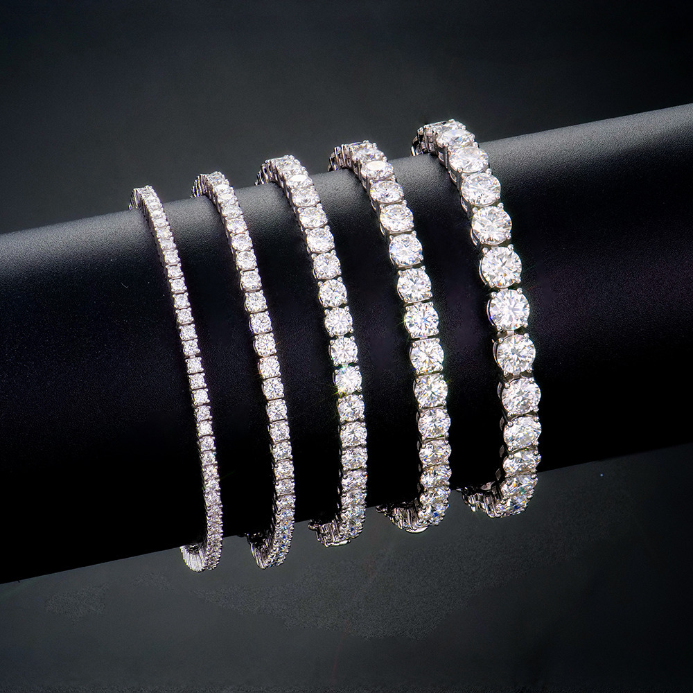 Worldwide Shipping White Gold Sterling Silver Round Brilliant 26mm Moissanite Tennis Bracelet Engagement for Man Women