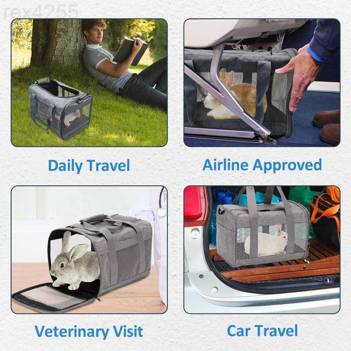 Rabbit Travel Carrier Bag Airline Approved Pet Pocket Breathable Mesh Window Portable Hand Bag with Locking Safety Zippers for Small Dogs Cats Bunnies