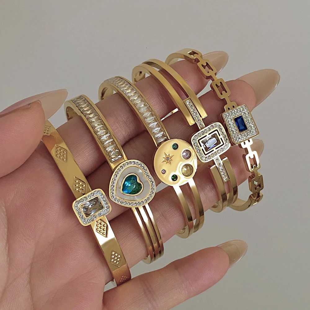 Greatera Pattern e Cubic Zircon Filled Stainless Steel Mens Bangle Small Color Disc Delicacy Luxury Mens Bracelet Y250904