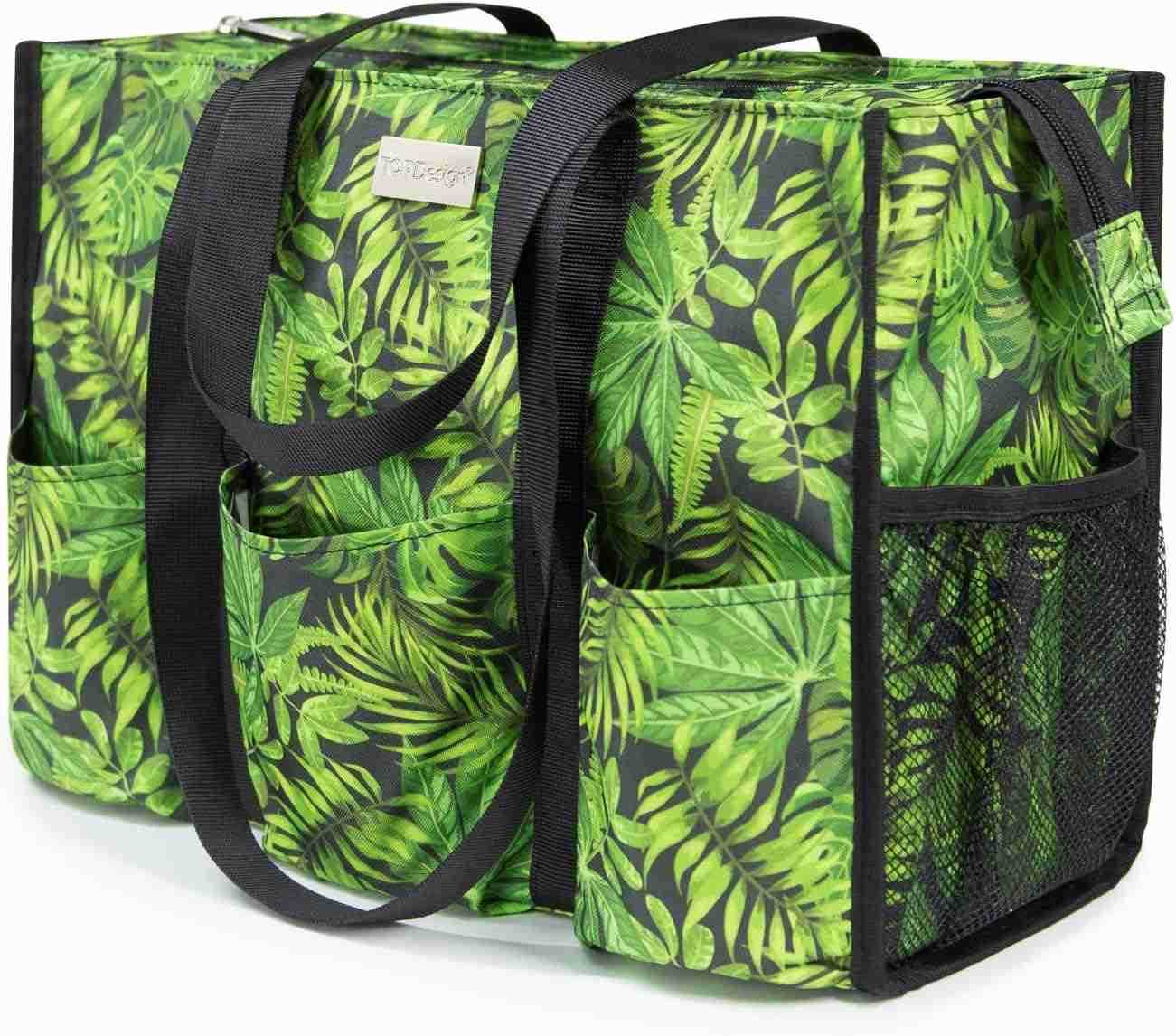 Water Resistant Tote Bag with 13 Pockets Top Zipper Closure Thick Bottom Support for Working WomenW250904