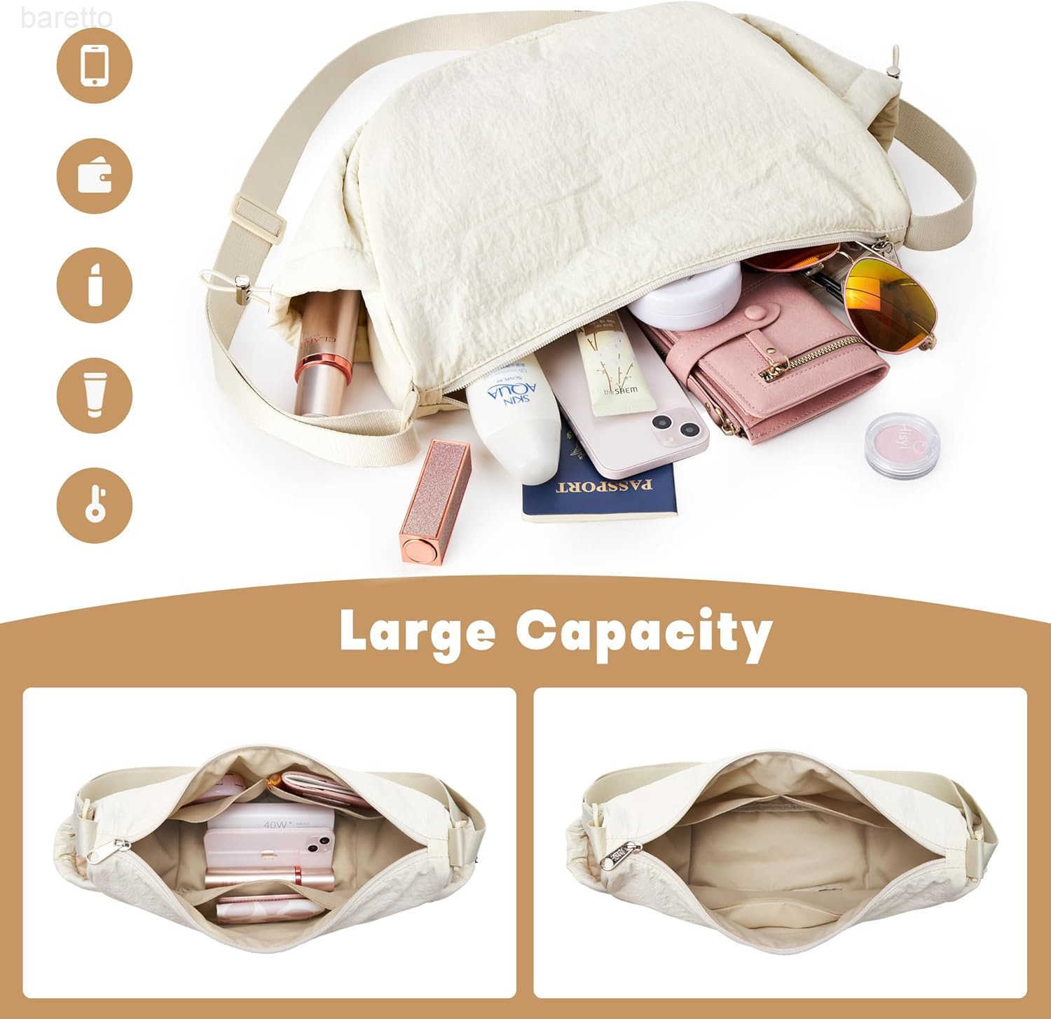 Crossbody Purse Bag for Women Nylon Crescent Bag Men Dumpling Bag Lightweight Travel Sling Bag with Adjustable Strap M250903