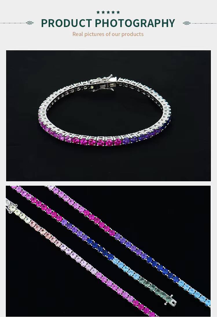 3mm Iced Out Rainbow Tennis Bracelet 925 Silver Colorful Stones Hip Hop Jewelry White Gold Plated 925 Sterling Silver Jewelry