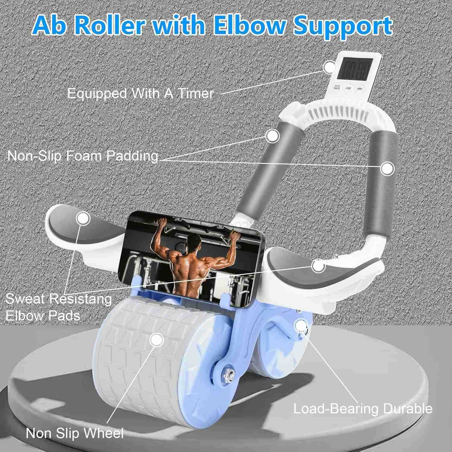 2025 New Ab Roller Wheel with Knee Mat Timer Automatic Rebound Abdominal Wheel Ab Abdominal Exercise Roller with Elbow Support Abs Workout Equipment A