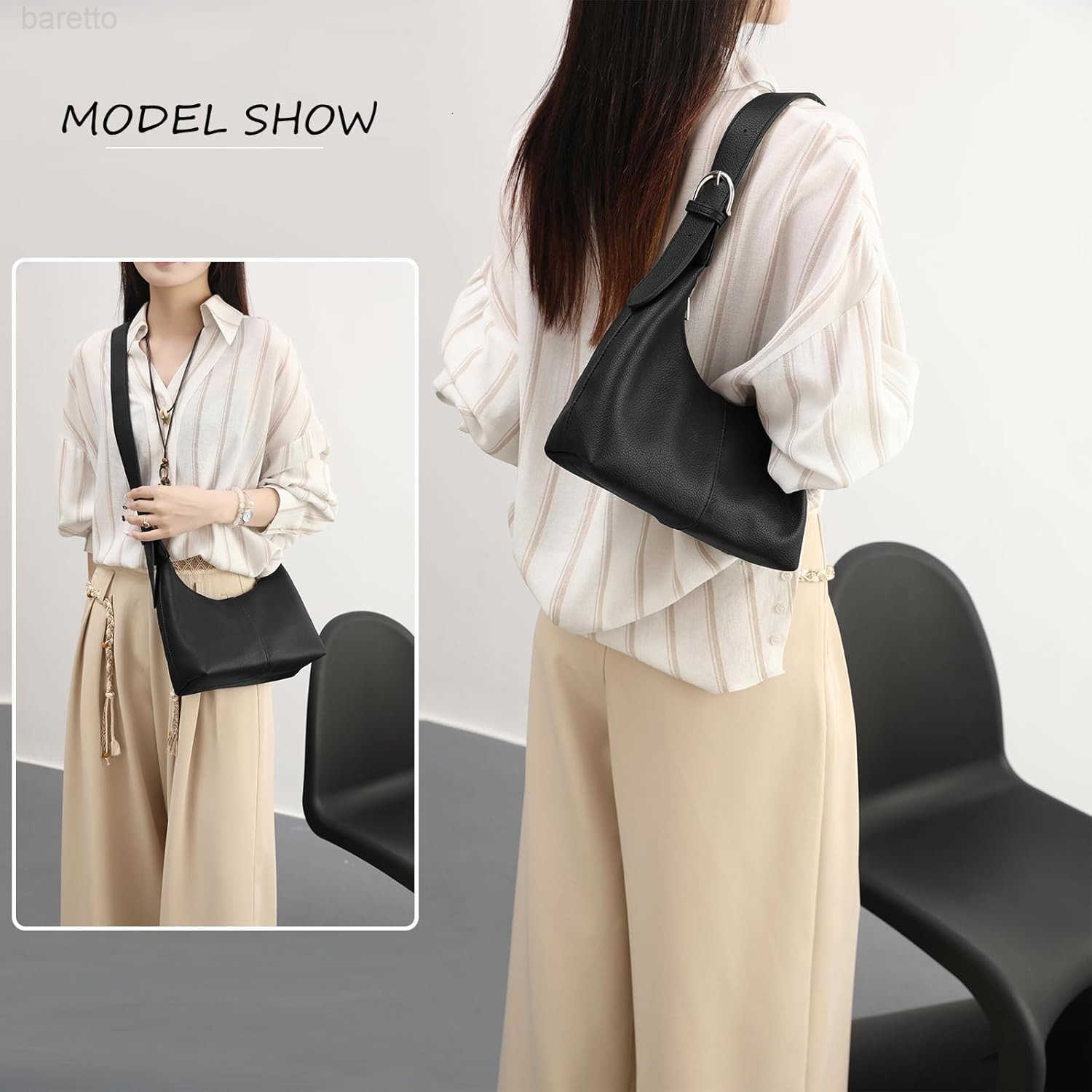 Hobo Bag for Women Soft Vegan Leather Crescent Shoulder Handbag Slouchy Tote Crossbody Purses M250903