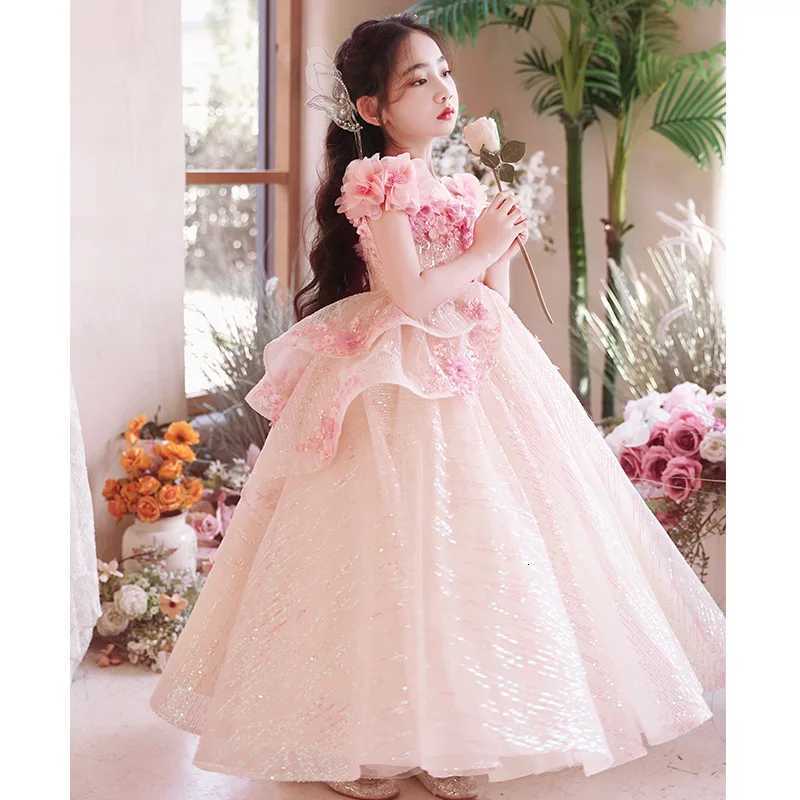 Girls Pink Host Dress Princess Dress Children High-end Affordable Luxury Niche Flower Girl Piano Playing Performance Costume Z250904