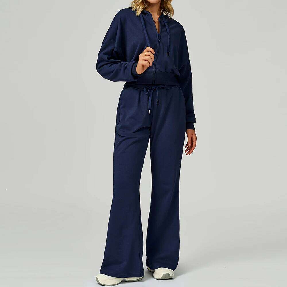 New Winter 2 Pieces Sports Suit Hooded Casual Loose Sweatshirt Long Sleeve Outdoor Running Yoga Set Sportswear Women Gym Clothes