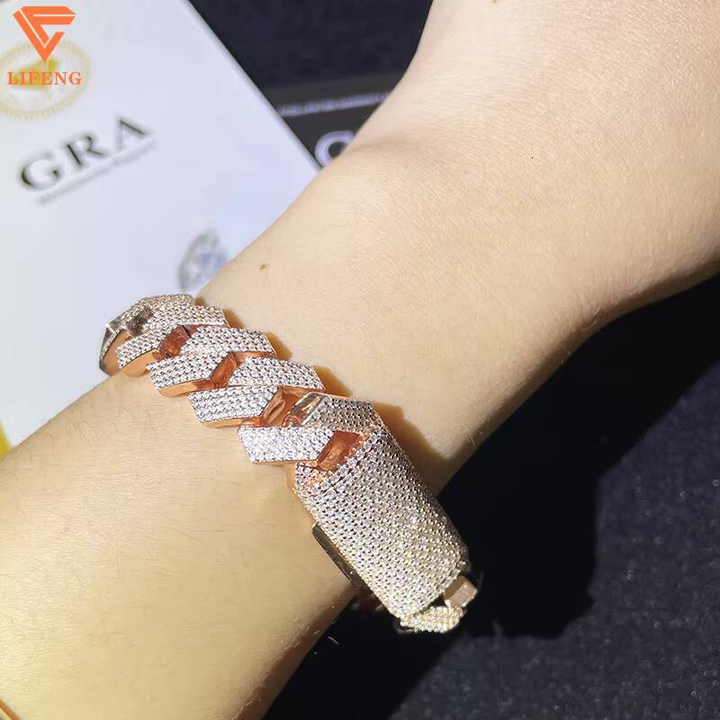 New Trendy Mens Hip Hop Bracelet Fine Jewelry Rose Gold Ice Cuban Link Chain VVS Moissanite 925 Sterling Silver Great Gift Idea