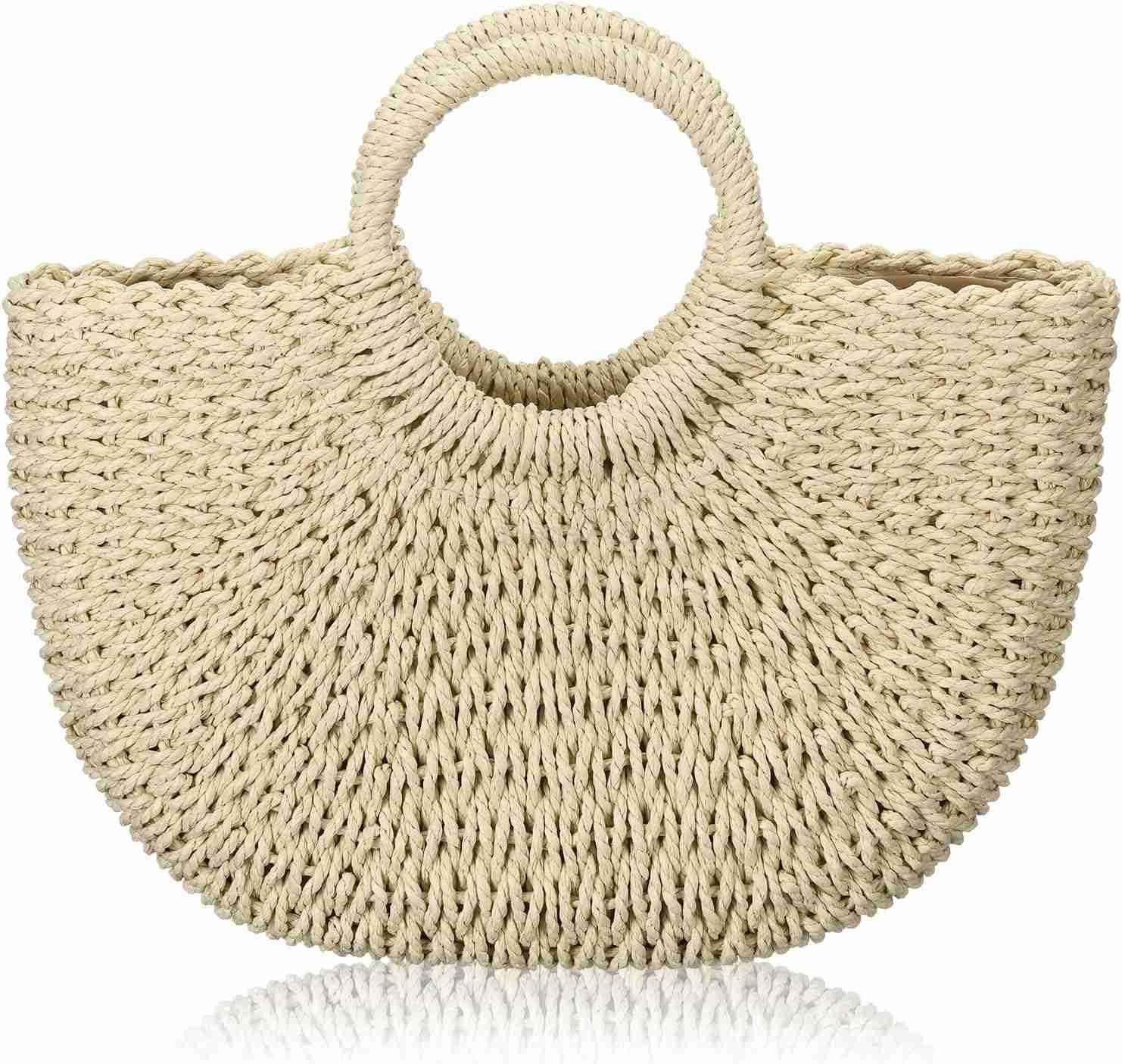 Frienda Straw Tote Bag Summer Beach Bag Handmade Straw Rattan Woven Handbag for Women Travel M250904