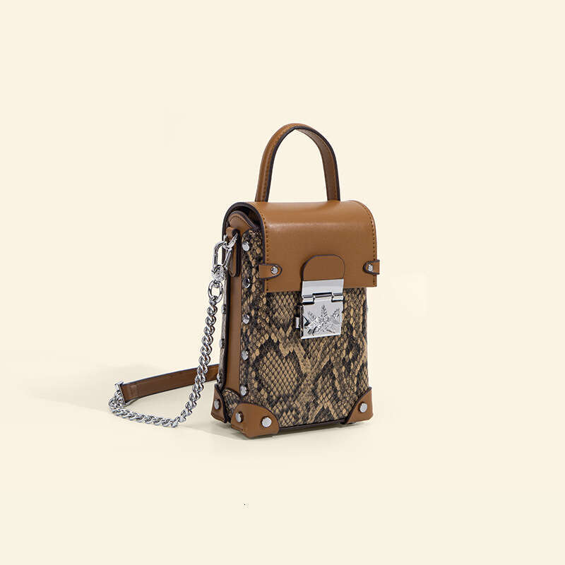 DHEssentials 2025 Retro Snake Print Chain Phone Bag Mini Lock Flap Crossbody Purse