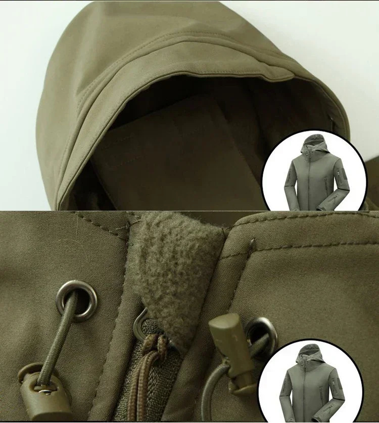 5XL 6XL Sharkskin Softshell Hard Shell Camo Fleece Thick Tactical Suit Hooded Coat Manufacturers Handsome Outdoor Jacket 250903 - view 7