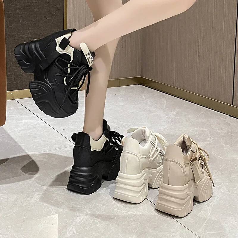 Women Walking Sneakers Autumn Lace-up High Platform Chunky Breathable Leather 10CM Winter Wedge Heels Casual Shoes ddmysaturn